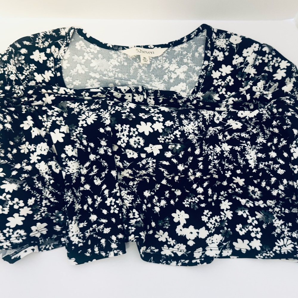 52seven Fit & Flare Maxi Women's Dress Black White Floral Cap Sleeve Size XL - Picture 7 of 14